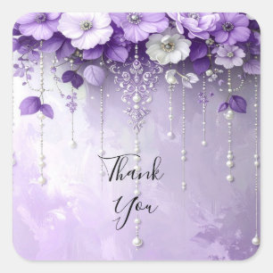 Paarse Bloemen met Hangende Parels Sticker