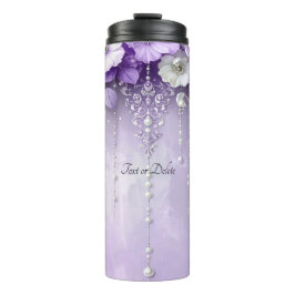 Paarse Bloemen met Hangende Parels Thermosbeker