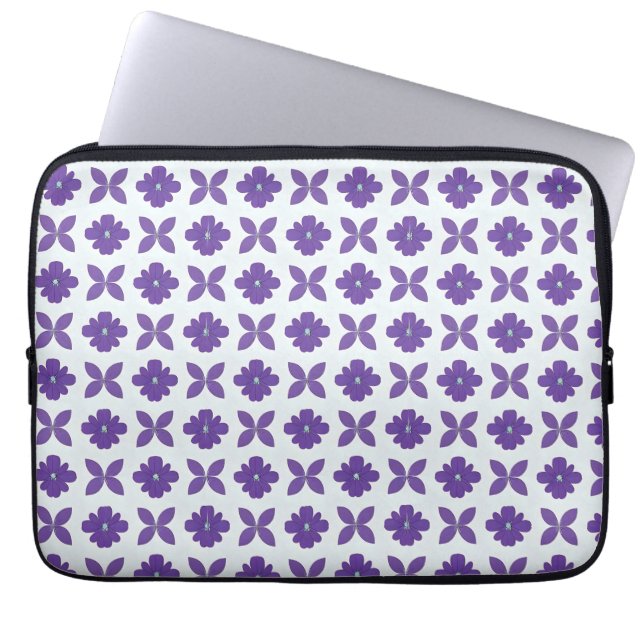 Paarse Bloemen met Lichte Achtergrond Laptop Sleeve (Voorkant)