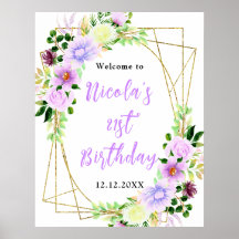 Paarse Bloemen met Loof Verwelkoming Verjaardag