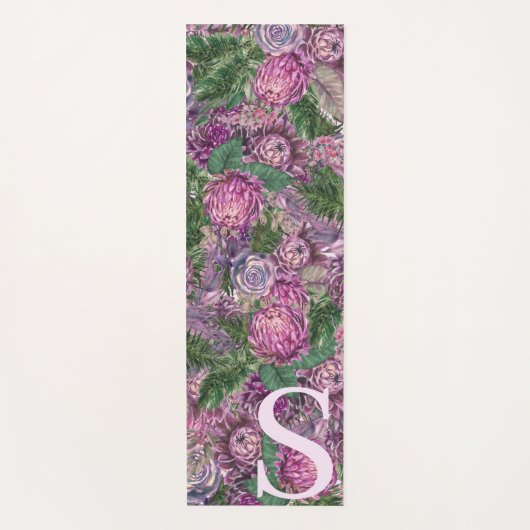Paarse bloemen met monogram yogamat (Voorkant)