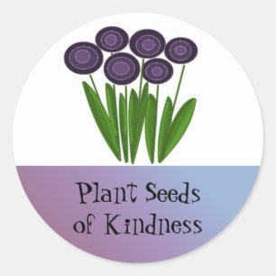 Paarse Bloemen met Motiverende Tekst Ronde Sticker