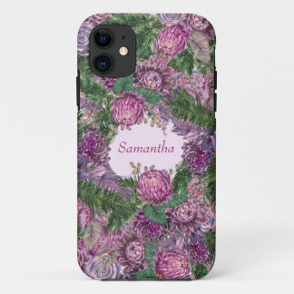 Paarse bloemen met naam Case-Mate iPhone case