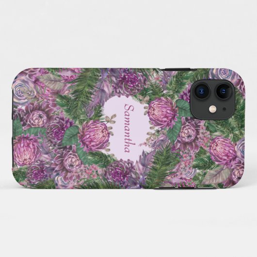 Paarse bloemen met naam Case-Mate iPhone case (Achterkant (horizontaal))