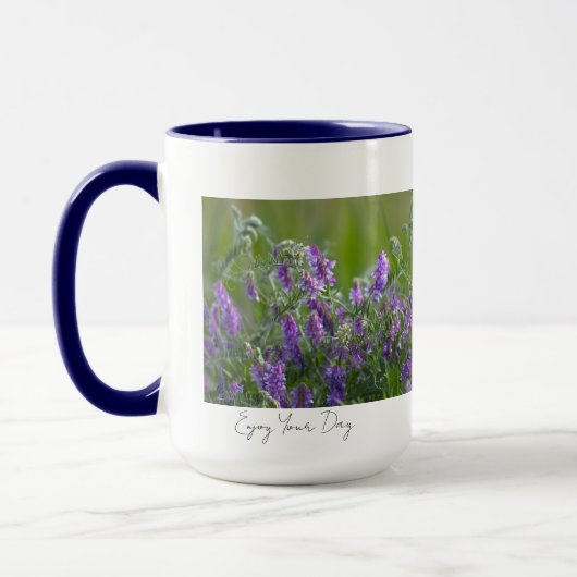 Paarse Bloemen met Spreuk Mok (Links)