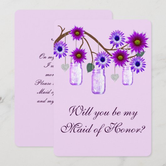 Paarse Bloemen Metselaars Potten Bruidsmeisje Kaar Kaart (Voorkant / Achterkant)