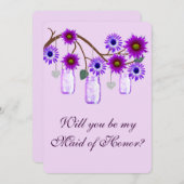 Paarse Bloemen Metselaars Potten Trouvrouw Kaart (Voorkant / Achterkant)