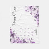 Paarse Bloemen Milestone Deken, Baby Meisje Maande Fleece Deken (Voorkant)
