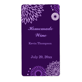 Paarse Bloemen Mini Wijnlabel Etiket