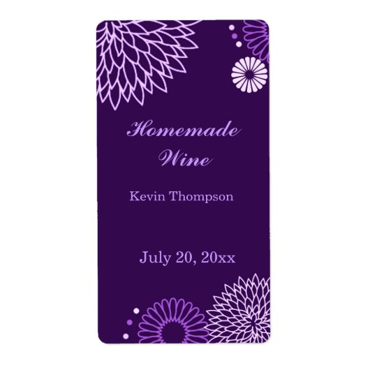 Paarse Bloemen Mini Wijnlabel Etiket (Voorkant)