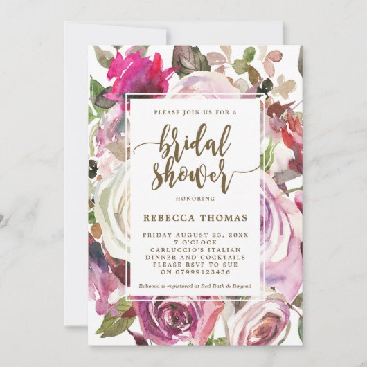 Paarse Bloemen Moderne Bruids Douche Uitnodiging (Voorkant)