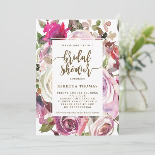 Paarse Bloemen Moderne Bruids Douche Uitnodiging (Staand voorkant)