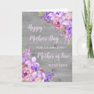 Paarse bloemen Moeder in de wet Happy Moederdag Kaart