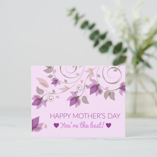 Paarse Bloemen Moederdag Groeten Briefkaart (Staand voorkant)