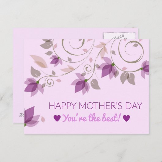 Paarse Bloemen Moederdag Groeten Briefkaart (Voorkant / Achterkant)