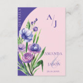 Paarse Bloemen Monogram Blush Roze Bruiloft Detail Informatiekaartje (Voorkant)