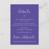 Paarse Bloemen Monogram Blush Roze Bruiloft Detail Informatiekaartje (Achterkant)