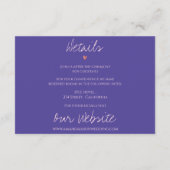 Paarse Bloemen Monogram Blush Roze Bruiloft Detail Informatiekaartje (Achterkant)