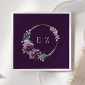 Paarse Bloemen Monogram Boho Goud Lijst Bruiloft Servet