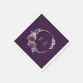 Paarse Bloemen Monogram Boho Goud Lijst Bruiloft Servet (Hoek)