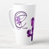 Paarse bloemen monogram Claire naam aanpasbaar Latte Mok (Linkerhoek)