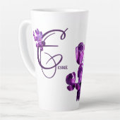 Paarse bloemen monogram Esme naam aanpasbaar plezi Latte Mok (Linkerhoek)