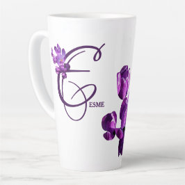 Paarse bloemen monogram Esme naam aanpasbaar plezi Latte Mok
