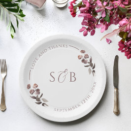 Paarse Bloemen Monogram Initialen bruiloft Papieren Bordje