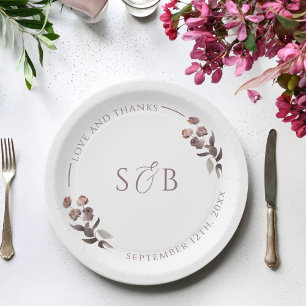 Paarse Bloemen Monogram Initialen bruiloft Papieren Bordje