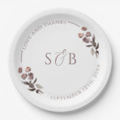 Paarse Bloemen Monogram Initialen bruiloft Papieren Bordje (Voorkant)