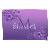 Paarse bloemen monogram kussensloop (Voorkant)