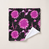 Paarse Bloemen Motief Handdoek Set (Wasdoekje)