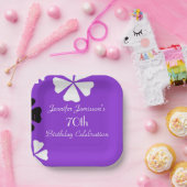 Paarse Bloemen, Naam, 70ste Verjaardagsfeestplein Papieren Bordje (Feest)