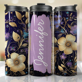 Paarse Bloemen Naam toevoegen Aangepaste Gift Thermosbeker