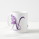  paarse bloemen Natalie naam monogram Koffiemok (Voorkant links)