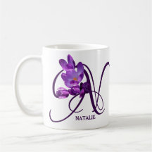  paarse bloemen Natalie naam monogram