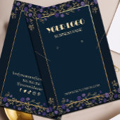 Paarse Bloemen Navy Blauw en Gouden Ketting Oorbel Visitekaartje