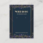 Paarse Bloemen Navy Blauw en Gouden Ketting Oorbel Visitekaartje (Voorkant)