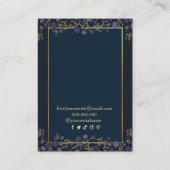 Paarse Bloemen Navy Blauw en Gouden Ketting Oorbel Visitekaartje (Achterkant)