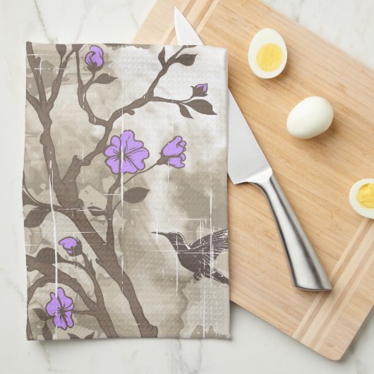  paarse bloemen nemen de gewoonte van de grunge theedoek (Quarter Fold)