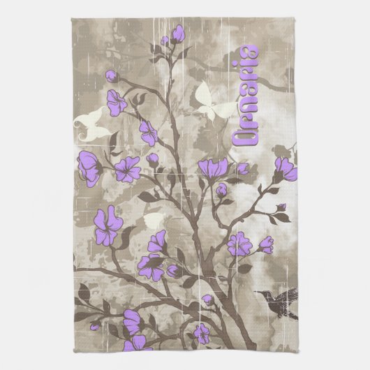  paarse bloemen nemen de gewoonte van de grunge theedoek (Verticaal)