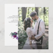 Paarse bloemen net getrouwd bruidspaar foto aankondiging (Voorkant / Achterkant)