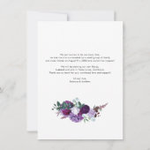 Paarse bloemen net getrouwd bruidspaar foto aankondiging (Achterkant)