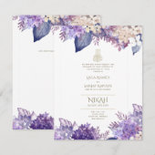 Paarse Bloemen Nikah Walimah Islamitische bruiloft Kaart (Voorkant / Achterkant)