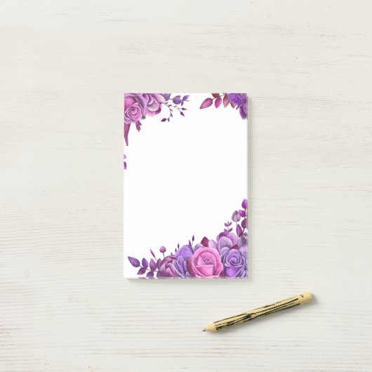 Paarse bloemen notities. Lila bloemen. botanisch Post-it® Notes (Op bureau)