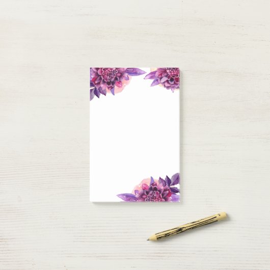 Paarse bloemen notities. Waterverf lila bloemen Post-it® Notes (Op bureau)