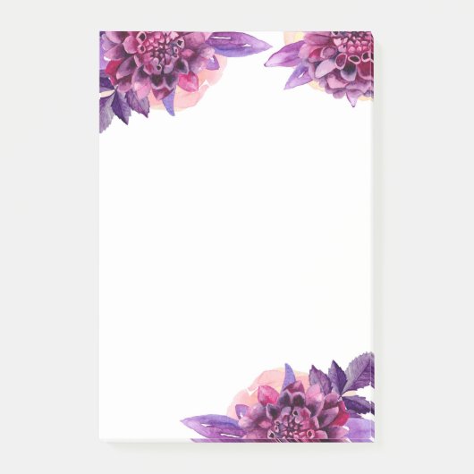 Paarse bloemen notities. Waterverf lila bloemen Post-it® Notes (Voorkant)