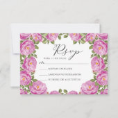 Paarse Bloemen Nuestra Boda Spaans Bruiloft RSVP Kaart (Voorkant)