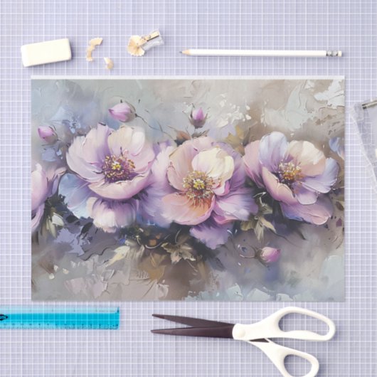 Paarse Bloemen Olieverfschilderij Decoupage Tissuepapier (Craft)