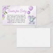 Paarse Bloemen Olifant Baby shower Boeken voor Bab Informatiekaartje (Voorkant / Achterkant)